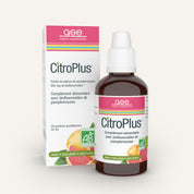 Eine Flasche und eine Schachtel gse.organic.supplements CitroPlus® 800 (Bio) FR, ein veganes und laktosefreies Nahrungsergänzungsmittel mit Bioflavonoiden, mit Bildern von Grapefruit und französischem Text auf der Verpackung.