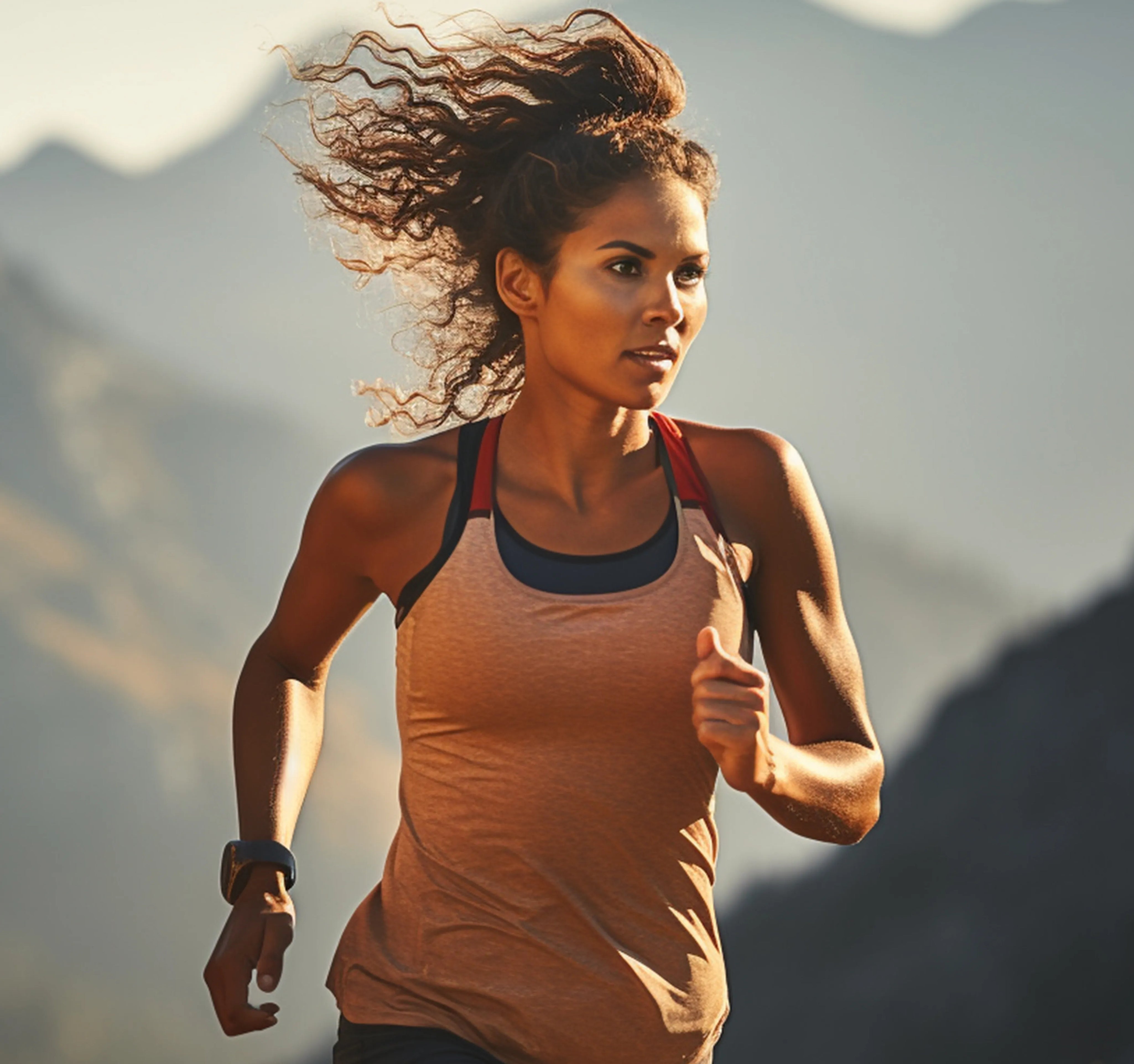 Sportliche Frau joggt durch die Natur